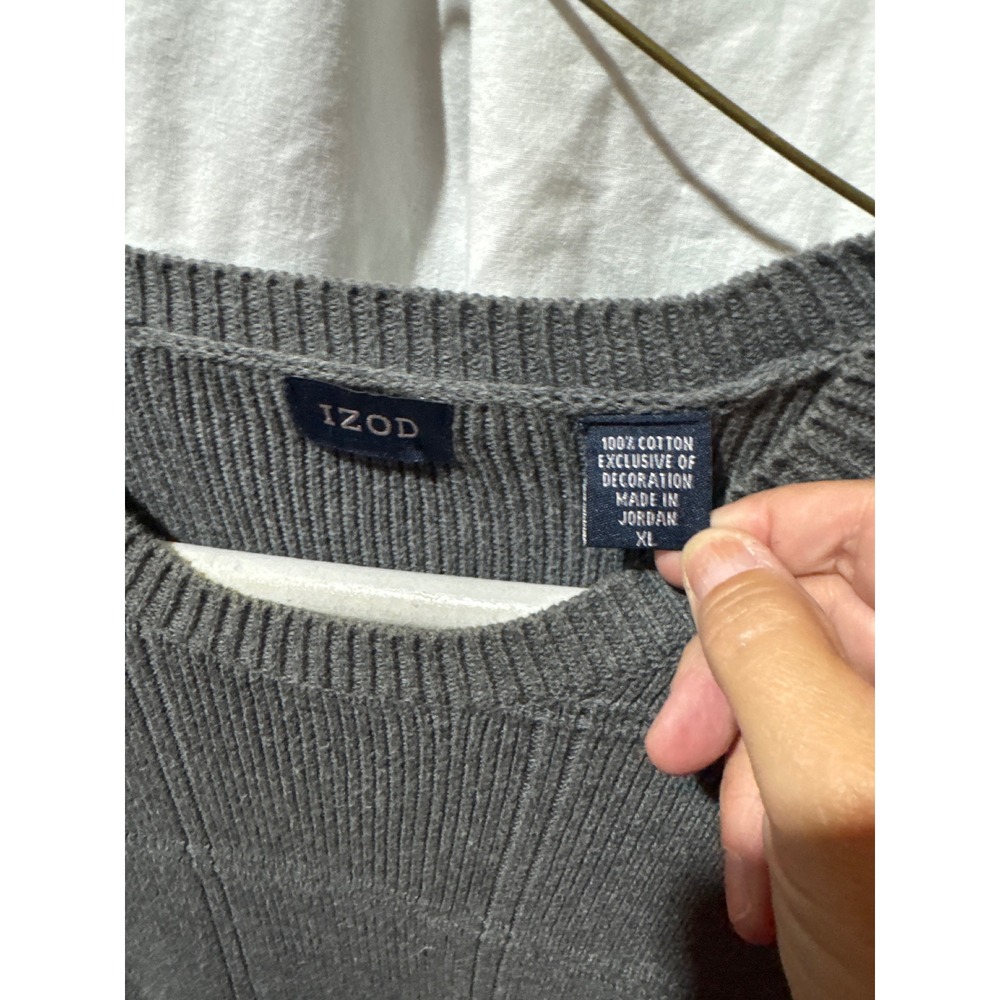 IZOD Mens Gray Textured Windowpane Grid Cotton Knit Crewneck Sweater XL - Picture 3 of 3